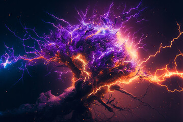 bright lightning on a dark colored background. Generative Ai