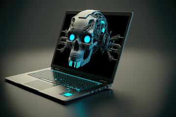 AI bot emerging from a laptop, Generative AI