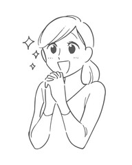 喜ぶ・憧れる女性のイラスト素材　シンプルな線画バージョン