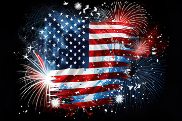 USA flag with firework background design for USA 4 july independence day