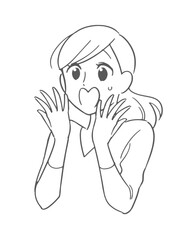 驚く・びっくりする女性のイラスト素材　シンプルな線画バージョン