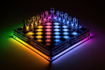 A beautiful RGB neon colored chess board, generative ai
