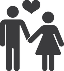 Loving couple black icon. Man and woman with heart sign