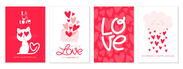 Fototapeta na wymiar Happy Valentine's Day Trendy Greeting Cards. Red Background Abstract Poster Art Templates. Great for Printing Cards, Social Media Posts, etc.