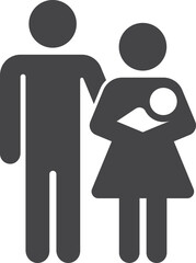 Parents hold newborn black icon. Man and woman with baby