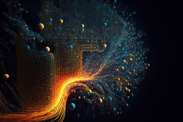 3d Visualization of energy flow, big data concept background, internet technology design, dark background, Generative AI	
