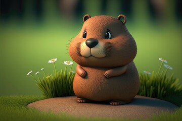 Cute Cartoon Groundhog Character 3D. Generative AI - obrazy, fototapety, plakaty