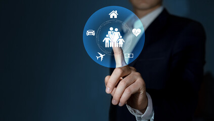 Insurance concept. Health, family, home, car and money insurance.
