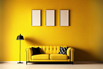 Yellow minimalistic room for mock-ups, Generative AI