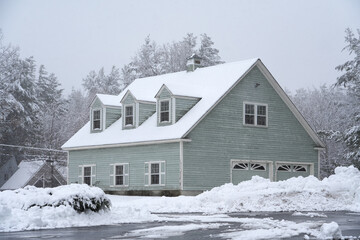 winter residential house after snow