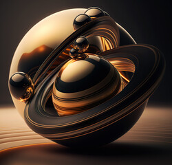 An imagined concept of the storks and orbs racing around Saturn's rings. 3D render of the planet Saturn. The image was created with artificial intelligence.AI.