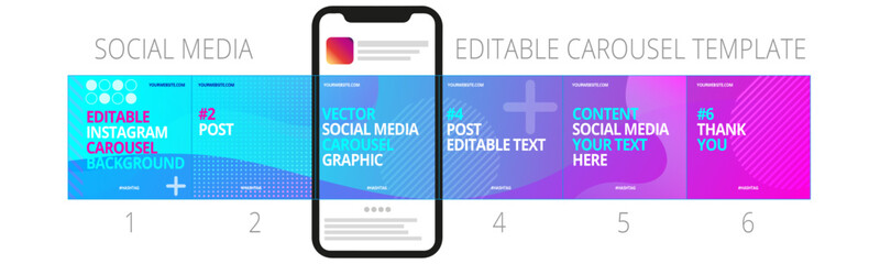 Carousel template post on social media with cellphone / mobile phone. Editable mockup  © Lee