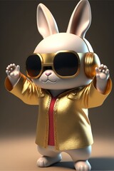 Martial arts animation cute super handsome bunny. Generative Ai.
