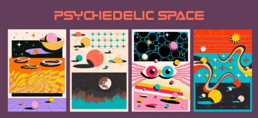 Tuinposter Psychedelic Style Abstract Space Illustration. Retro Design Geometric Abstraction Poster © koyash07