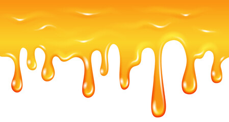 Dripping honey border. Golden liquid. Oil flow