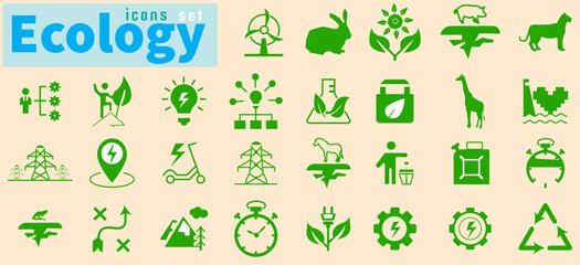 Vector Ecology icons set. Set of Ecology icons collection. Nature, eco, green, recycling symbol.
