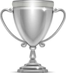Silver award cup. Realistic metal trophy goblet