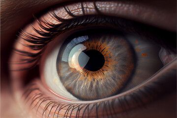 Realistic human, female eye, macro. Makeup eye.