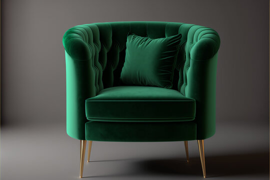 Green velvet armchair. Chair. Generative ai