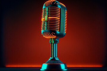 Retro orange neon microphone