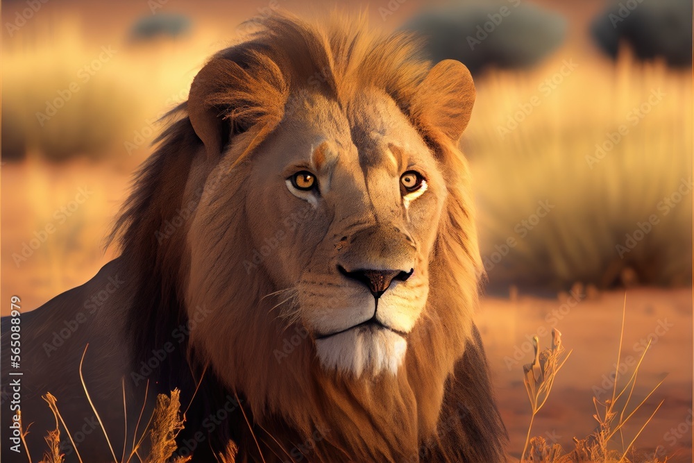 Wall mural closeup portrait of a lion watching into the camera. generative ai
