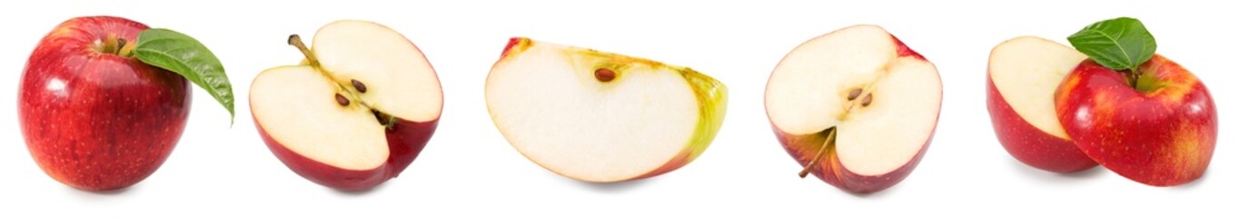 red apple with green leaf isolated on white background. clipping path.