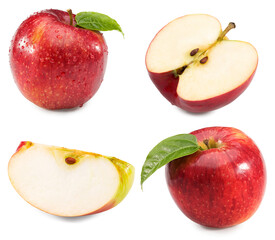 red apple with green leaf isolated on white background. clipping path.