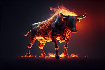 Bull in fire. Bullish market concept. Bull run. Generative AI