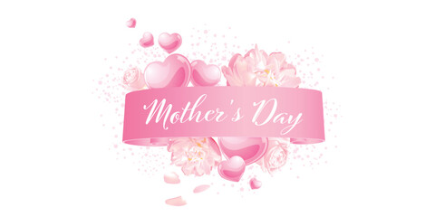 Fototapeta na wymiar Mother's day banner with pink hearts - celebration design