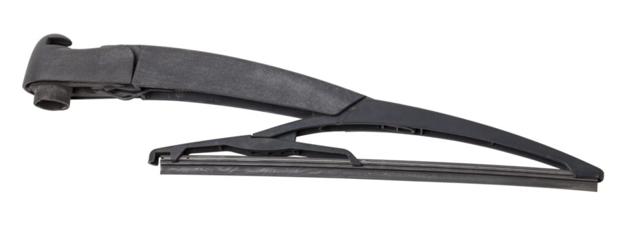 Black rear wiper for car windshield. Rain protection. Spare parts catalog for repair and maintenance.