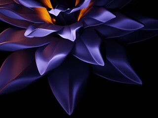 Glowing bloom of flower with abstract and beautiful petals in darkness. Dark flower. 