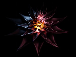 Dark flower.  Glowing bloom of flower with abstract and beautiful petals in darkness