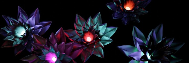 Dark flower. Glowing bloom of flower with abstract and beautiful petals in darkness