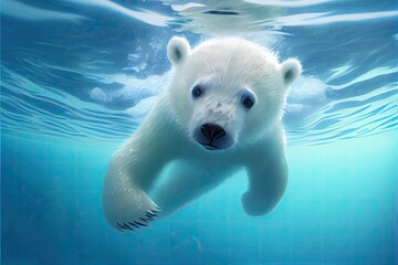 White polar bear swimming underwater. Arctic waters. Generative AI