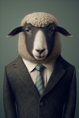 Sheep in suit, portrait, Animal, Zoo, Contemporary, Wall Decor, Zodiac, Generative AI