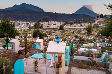 Cementerio General of Quetzaltenango (Xela) with Volcano Santa María in the Background, Guatemala