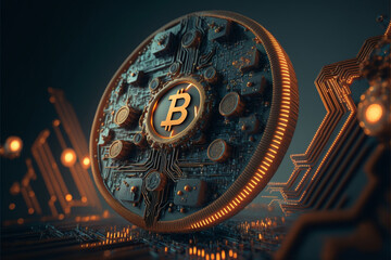 Bitcoin with a design related to blockchain technology. Generative ai 