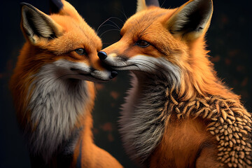 red fox vulpes, cute Foxes in Love. Generative Ai