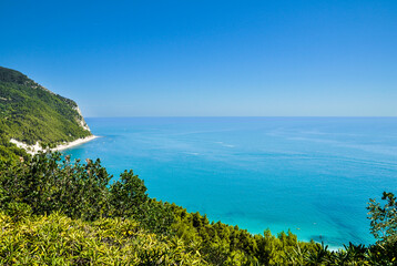 Obraz premium beautiful view from the top of the bay of the mediterranean sea, space for text, perfect background