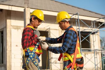 Engineer working in structure at the building under construction.
