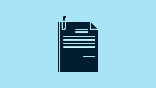 Blue File document and paper clip icon isolated on blue background. Checklist icon. Business concept. 4K Video motion graphic animation
