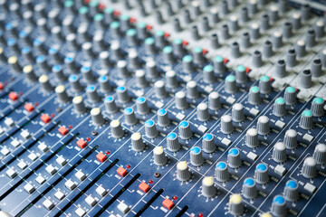 Analog mixing console at Recording sound Studio Studio
