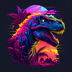 neon jurassic period dinosaur on forest background logo intro