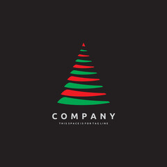 Christmas Tree Pyramid Shaped Conical Structure in Red and Green on Black Background