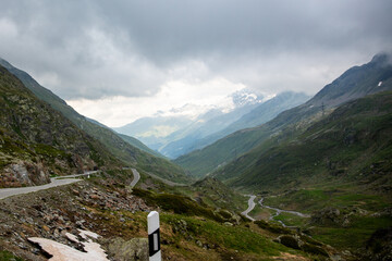 Fototapeta na wymiar Grand Saint Bernard high mountain alpine road Swizz