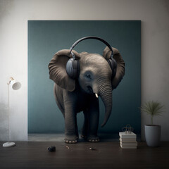 3d elephant listening to music