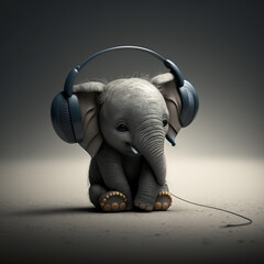 3d elephant with headphones and microphone
