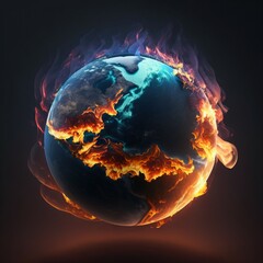 illustration de la planète terre en feu, réchauffement climatique, IA générative
