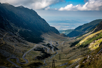 View of the North Side of the Transfagarahsan Mountain road in the Romanian mountains