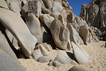 Fototapeta na wymiar Rock Formations on a secluded Pacific Beach at Lands End Cabo San Lucas Mexico 